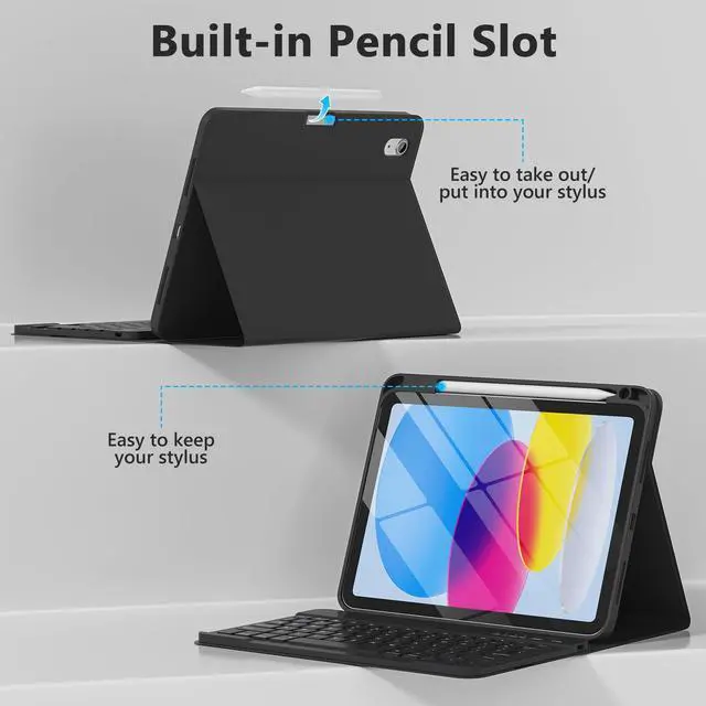Alt view image 5 of 5 - KBCASE for iPad 11th/10th Generation Case with Keyboard, Detachable Wireless Keyboard Case with Pencil Holder for iPad 11 inch A16 2025/10th Gen 10.9 inch 2022 (Black)