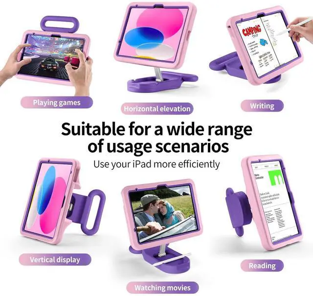 Alt view image 3 of 5 - Kids Case for iPad (A16) 11th/10th Gen 10.9'' 2025/2022,Adjustable Portrait/Landscape Stand/Drop Proof with Handle,Child Friendly Case for iPad Air 11 (M3/M2) 2025/2024 (Pink)