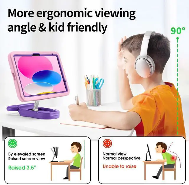 Alt view image 4 of 5 - Kids Case for iPad (A16) 11th/10th Gen 10.9'' 2025/2022,Adjustable Portrait/Landscape Stand/Drop Proof with Handle,Child Friendly Case for iPad Air 11 (M3/M2) 2025/2024 (Pink)