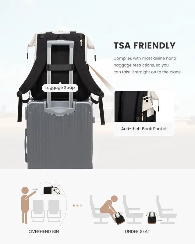 Alt view image 5 of 5 - LOVEVOOK Laptop Backpack for Women, 15.6 Inch Work Laptop Bag with USB Port, Fashion Teacher Nurse Backpack Purse, Waterproof Travel Computer Backpack with Organizer Bag, 2PCS, Beige-Black