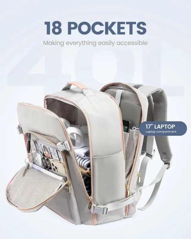 Alt view image 3 of 5 - LOVEVOOK 40L Travel Backpack for Women Men,Waterproof Airline Approved Carry On Luggage Travel Essentials,TSA Carry On Backpack Personal Item Travel Bag Suitcase Weekender Traveling with Packing Cubes