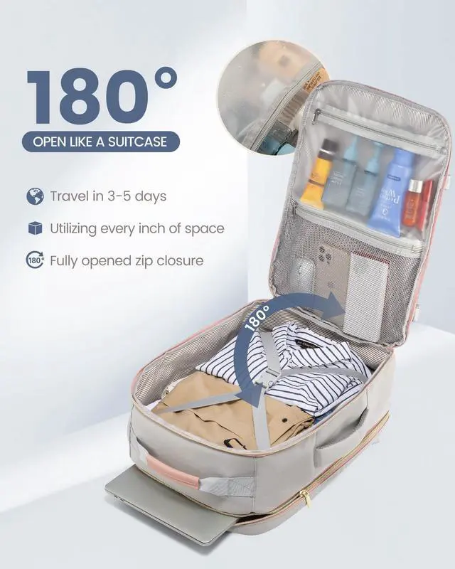 Alt view image 2 of 5 - LOVEVOOK 40L Travel Backpack for Women Men,Waterproof Airline Approved Carry On Luggage Travel Essentials,TSA Carry On Backpack Personal Item Travel Bag Suitcase Weekender Traveling with Packing Cubes