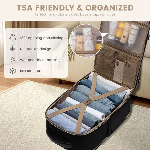 Alt view image 5 of 5 - LOVEVOOK Travel Backpack for Women 50L Carry On Backpack Flight Approved,TSA Personal Item Travel Bag Fits 18" Laptop with 3 Packing Cubes,Large Waterproof Weekender Daypack,Black