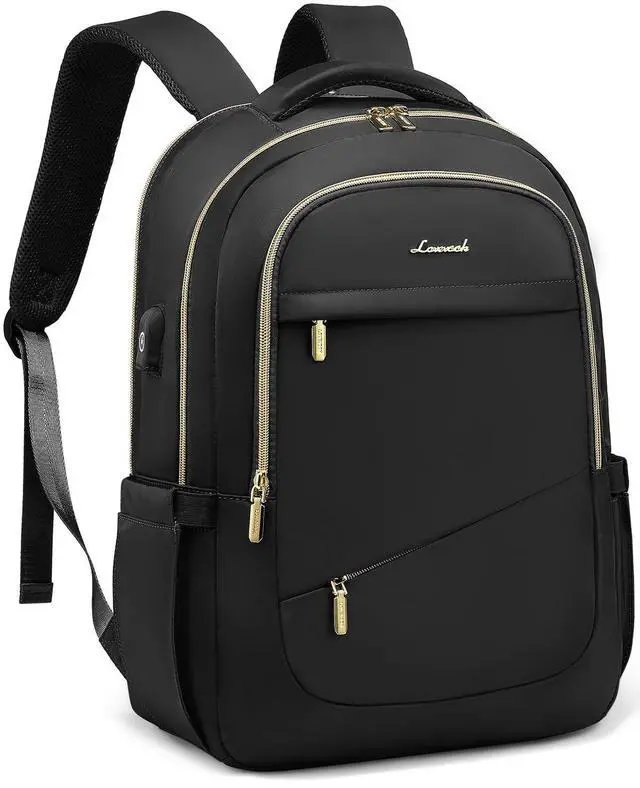 Main image of LOVEVOOK Laptop Backpack for Women, Black Business Travel Backpacks with USB Port, Water Resistant Work Teacher Computer Bag, Stylish Daypack, Fits 15.6" Laptop