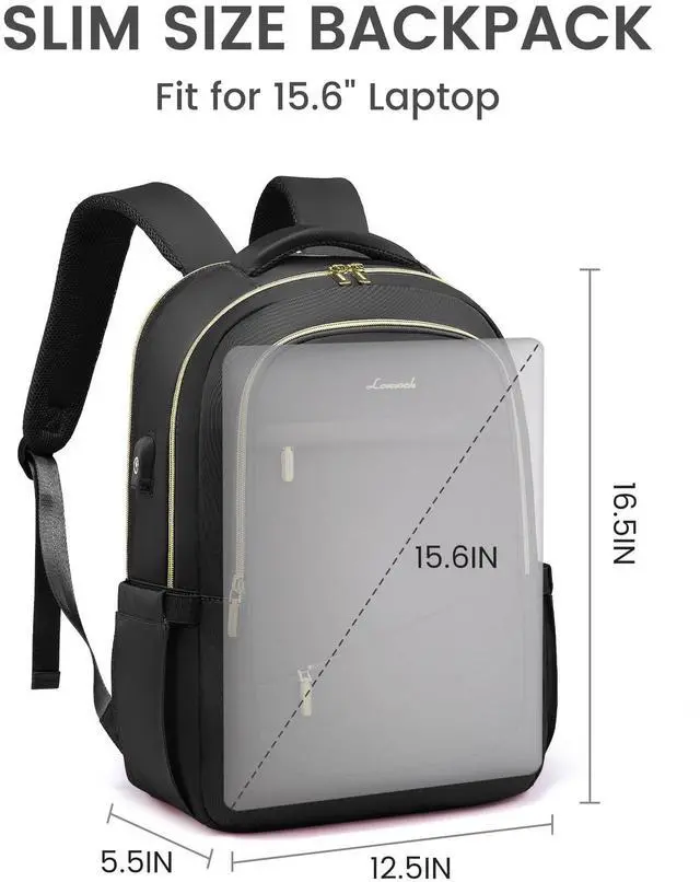 Alt view image 3 of 5 - LOVEVOOK Laptop Backpack for Women, Black Business Travel Backpacks with USB Port, Water Resistant Work Teacher Computer Bag, Stylish Daypack, Fits 15.6" Laptop