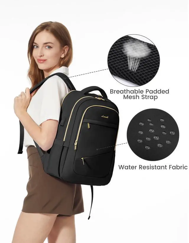 Alt view image 2 of 5 - LOVEVOOK Laptop Backpack for Women, Black Business Travel Backpacks with USB Port, Water Resistant Work Teacher Computer Bag, Stylish Daypack, Fits 15.6" Laptop