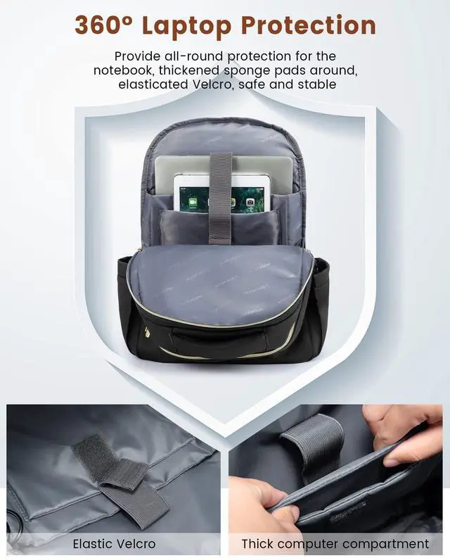 Alt view image 5 of 5 - LOVEVOOK Laptop Backpack for Women, Black Business Travel Backpacks with USB Port, Water Resistant Work Teacher Computer Bag, Stylish Daypack, Fits 15.6" Laptop