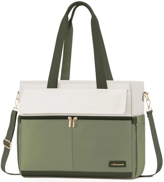 Main image of LOVEVOOK Laptop Bag for Women 15.6 Inch Laptop Tote Bag Large Capacity Work Bags Mutiple Pockets Teacher Bags with Removable Strap Water Resistant Computer Bag for Business Travel Nurse, Green Beige