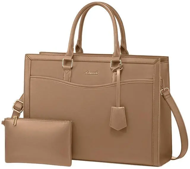 Main image of LOVEVOOK Laptop Tote Bag for Women, Office Work Bag Briefcase fit for 15.6 inch Laptop, Large Capacity Teacher Computer Bag Handbag Light Brown,2pcs Set