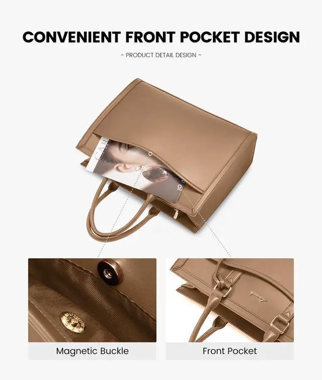 Alt view image 2 of 5 - LOVEVOOK Laptop Tote Bag for Women, Office Work Bag Briefcase fit for 15.6 inch Laptop, Large Capacity Teacher Computer Bag Handbag Light Brown,2pcs Set