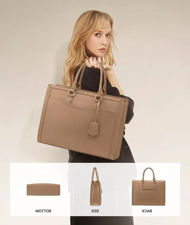 Alt view image 5 of 5 - LOVEVOOK Laptop Tote Bag for Women, Office Work Bag Briefcase fit for 15.6 inch Laptop, Large Capacity Teacher Computer Bag Handbag Light Brown,2pcs Set