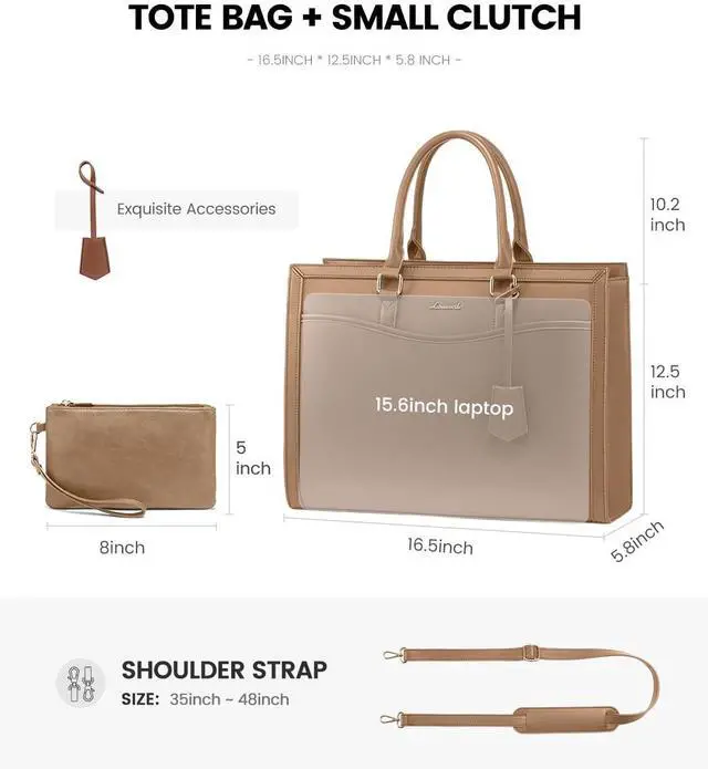 Alt view image 4 of 5 - LOVEVOOK Laptop Tote Bag for Women, Office Work Bag Briefcase fit for 15.6 inch Laptop, Large Capacity Teacher Computer Bag Handbag Light Brown,2pcs Set