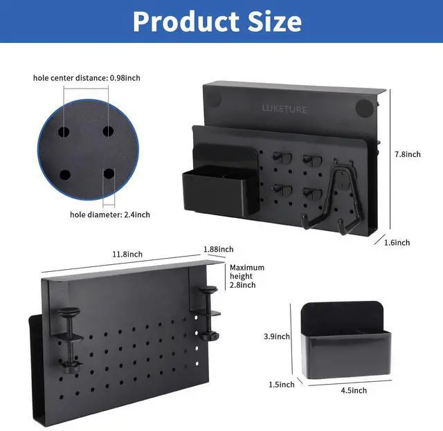 Alt view image 3 of 5 - LUKETURE Desk Side Storage, No Drill Laptop Side Desk Mount, Steel Hanging Organizer, with Pegboard Accessories, Clamp on Laptop Holder for Office and Home, Fits Flat Edge Tables 0.3" to 2.8"