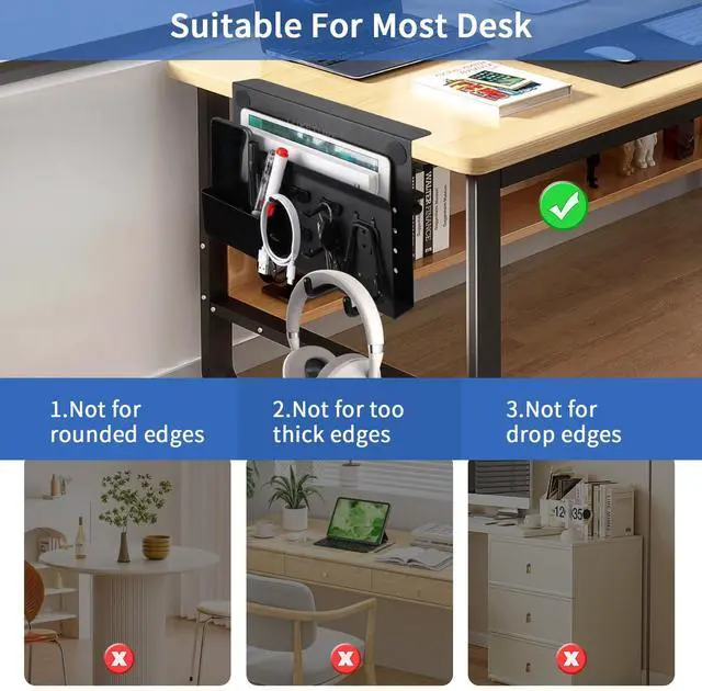 Alt view image 4 of 5 - LUKETURE Desk Side Storage, No Drill Laptop Side Desk Mount, Steel Hanging Organizer, with Pegboard Accessories, Clamp on Laptop Holder for Office and Home, Fits Flat Edge Tables 0.3" to 2.8"