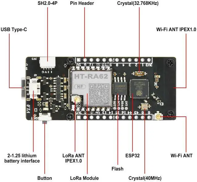 Alt view image 4 of 5 - Vision Master T190 ESP32-R8 LoRa Development Board SX1262 Chip with 1.9" TFT-LCD Screen LoRaWAN BLE 5.0 WiFi Compatible with Arduino LoRa Meshtastic(902-928MHz