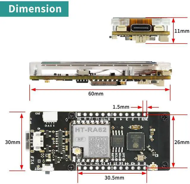 Alt view image 3 of 5 - Vision Master T190 ESP32-R8 LoRa Development Board SX1262 Chip with 1.9" TFT-LCD Screen LoRaWAN BLE 5.0 WiFi Compatible with Arduino LoRa Meshtastic(902-928MHz