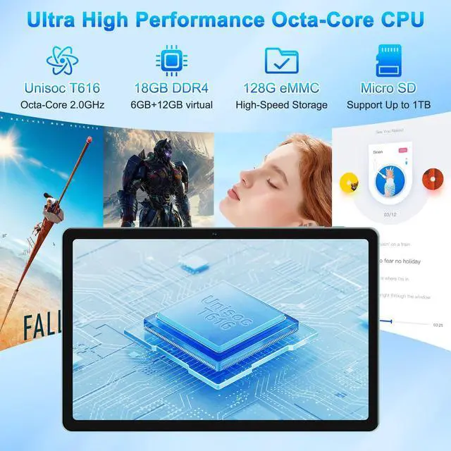 Alt view image 3 of 5 - 2025 Latest 11 inch 2K Tablet with Keyboard Android 14 2000x1200 2 in 1 Tablets PC, T616 Octa Core, 18GB RAM+128GB ROM, 5+5+13MP Camera, 9000mAh Battery 4 Speakers, 5G WiFi, with Case, Stylus - Green