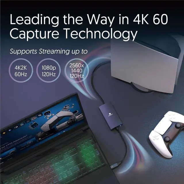 Alt view image 3 of 5 - MAXSQUARE 4K60 HDMI to USB-C Capture Dongle with Scaler, Stream up to 4K60, HDMI 2.0, HDR, Ultra Low Latency, for Gaming Xbox, PS5, PC, USB3.1, No Driver Required, for OBS, TAA Compliant
