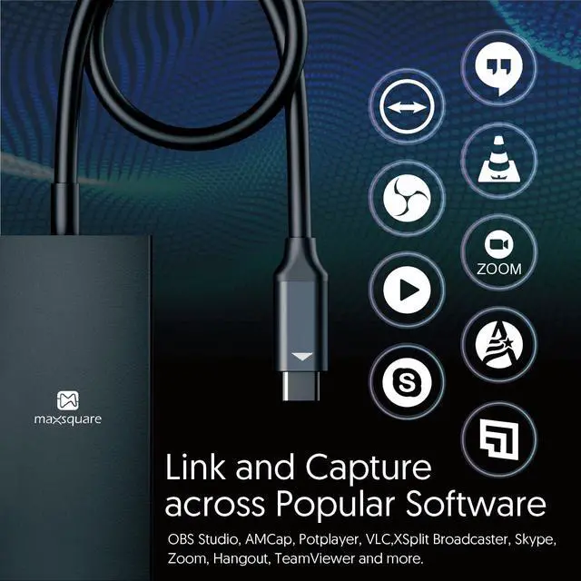 Alt view image 4 of 5 - MAXSQUARE 4K60 HDMI to USB-C Capture Dongle with Scaler, Stream up to 4K60, HDMI 2.0, HDR, Ultra Low Latency, for Gaming Xbox, PS5, PC, USB3.1, No Driver Required, for OBS, TAA Compliant
