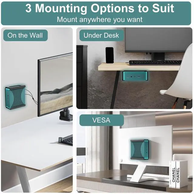 Alt view image 3 of 5 - Maozhren Metal Mini PC Mount Compatible with Beelink SER7, SER7 MAX Mini PC, Vesa/Wall/Under Desk, Easy to Install, Black