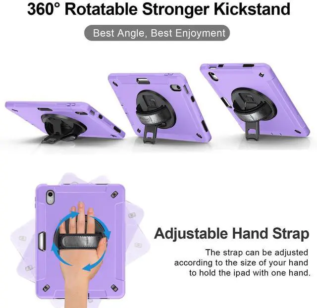 Alt view image 3 of 5 - Miesherk Stock Case for iPad (A16) 11th 11'' 2025/10th Generation 10.9'' 2022, Case with Screen Protector,Rotate Stand,Handle,Shoulder Strap,Pen Holder(Lavender)