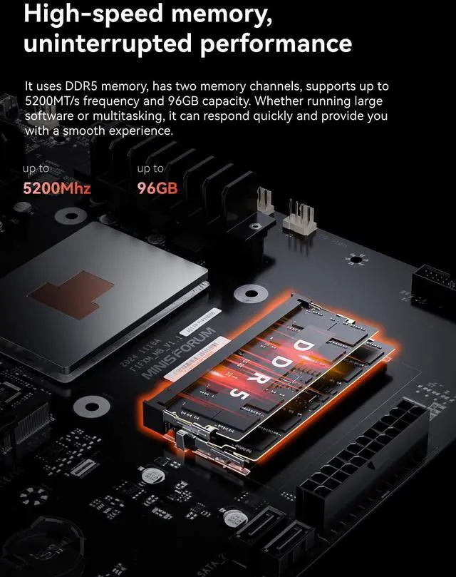Alt view image 5 of 5 - MINISFORUM Motherboard BD795M M-ATX Motherboard, AMD Ryzen 9 7945HX, 16C/32T, up to 5.4GHz, PCIe 4.0 x16 Slot, Dual NVMe M.2 Slots, 2X SATA3.0 HDD/SSD Slots, DDR5, 8K HDMI/DP, USB 3.2, RJ45 2.5G