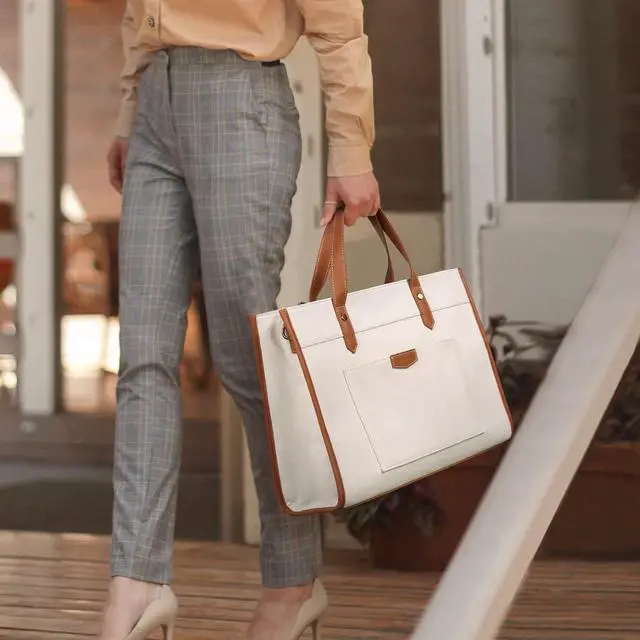Alt view image 2 of 5 - Missnine Laptop Tote Bag Canvas Laptop Bag 15.6 inch Work Shoulder Bags Casual Briefcase Handbag for Travel, Office, College