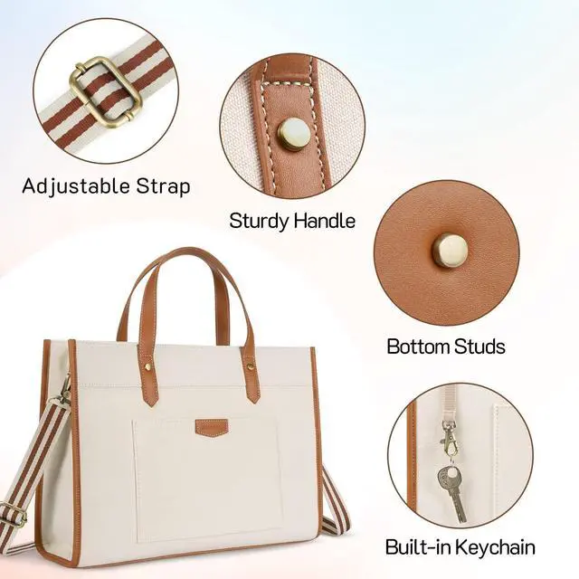 Alt view image 5 of 5 - Missnine Laptop Tote Bag Canvas Laptop Bag 15.6 inch Work Shoulder Bags Casual Briefcase Handbag for Travel, Office, College