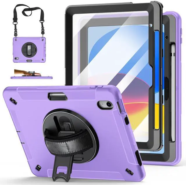 Main image of Miesherk Stock Case for iPad (A16) 11th 11'' 2025/10th Generation 10.9'' 2022, Case with Screen Protector,Rotate Stand,Handle,Shoulder Strap,Pen Holder(Lavender)