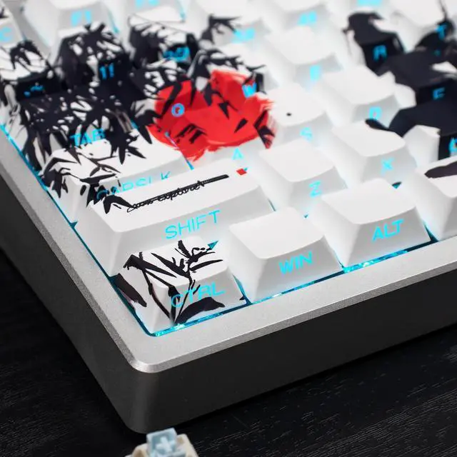 Main image of White Keycaps - Shine Through Side Print Cherry keycaps,131 Keys Double Shot PBT Keycaps, Ink Painting Keycap Set for 60/65 /75/100 Cherry Gateron Mx Mechanical