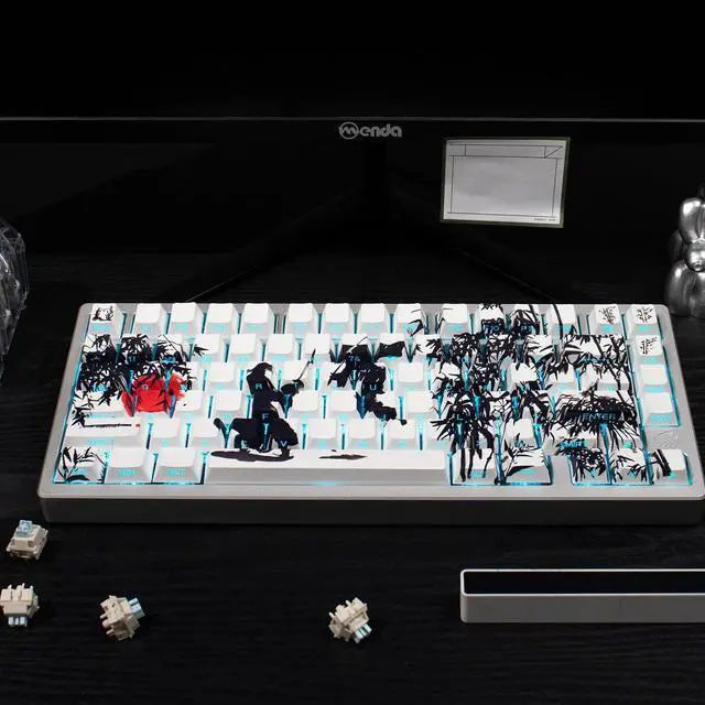 Alt view image 2 of 5 - White Keycaps - Shine Through Side Print Cherry keycaps,131 Keys Double Shot PBT Keycaps, Ink Painting Keycap Set for 60/65 /75/100 Cherry Gateron Mx Mechanical