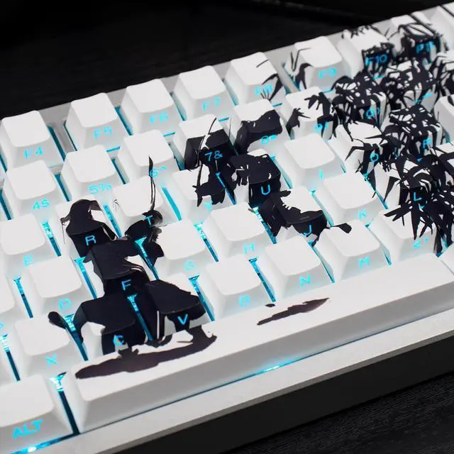 Alt view image 3 of 5 - White Keycaps - Shine Through Side Print Cherry keycaps,131 Keys Double Shot PBT Keycaps, Ink Painting Keycap Set for 60/65 /75/100 Cherry Gateron Mx Mechanical