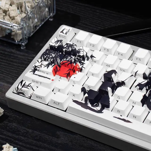 Alt view image 4 of 5 - White Keycaps - Shine Through Side Print Cherry keycaps,131 Keys Double Shot PBT Keycaps, Ink Painting Keycap Set for 60/65 /75/100 Cherry Gateron Mx Mechanical