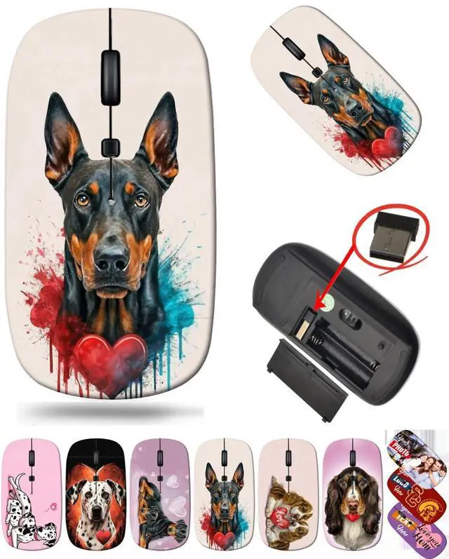 Main image of maizi Wireless Mouse Slim for Computer Chromebook Notebook, Wireless Mice Slim MKADAU Doberman Pinschers 2.4G USB Receiver Portable American-Made Product