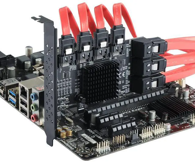 Alt view image 4 of 5 - MZHOU PCIe SATA Controller Card 10 Port with 10 SATA Cables and Low Profile Bracket - 6Gbps SATA 3.0 PCIe Card,Support 10 Port SATA 3.0 Devices.