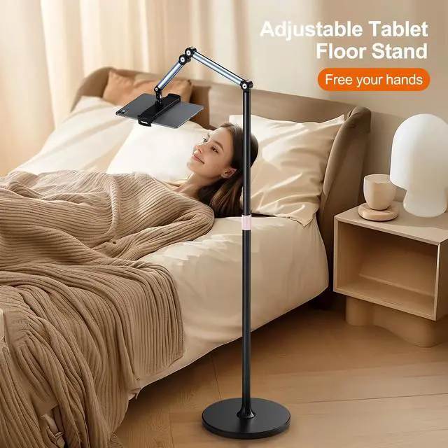 Alt view image 3 of 5 - Tablet Floor Stand, Adjustable Tablet Stand, 360deg Rotation Tablet Holder, Compatible with iPad, iPhone, Samsung, Google, Kindle Tablet/Phone, (4.5''-12'')