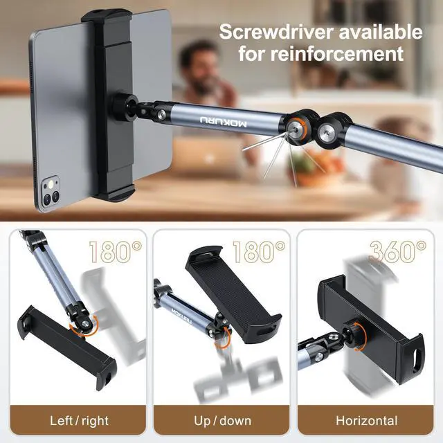 Alt view image 4 of 5 - Tablet Floor Stand, Adjustable Tablet Stand, 360deg Rotation Tablet Holder, Compatible with iPad, iPhone, Samsung, Google, Kindle Tablet/Phone, (4.5''-12'')