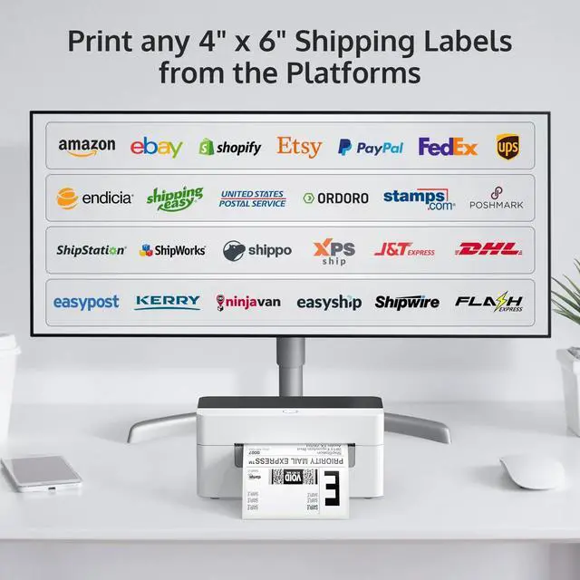 Alt view image 3 of 5 - OFFNOVA Shipping Label Printer with a Roll of 4"x 6" Shipping Thermal Labels, 500 Sheets/Stack, Bundle