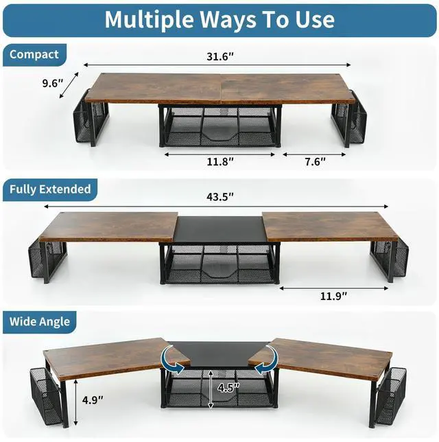 Alt view image 3 of 4 - OPNICE Desk Dual Monitor Stand Riser - Desk Organizer with Drawer and Pen Holders, Office Desk Accessories & Workspace Organizers, Office Organization Computer Monitor Stand for Laptop, Printer, TV, O