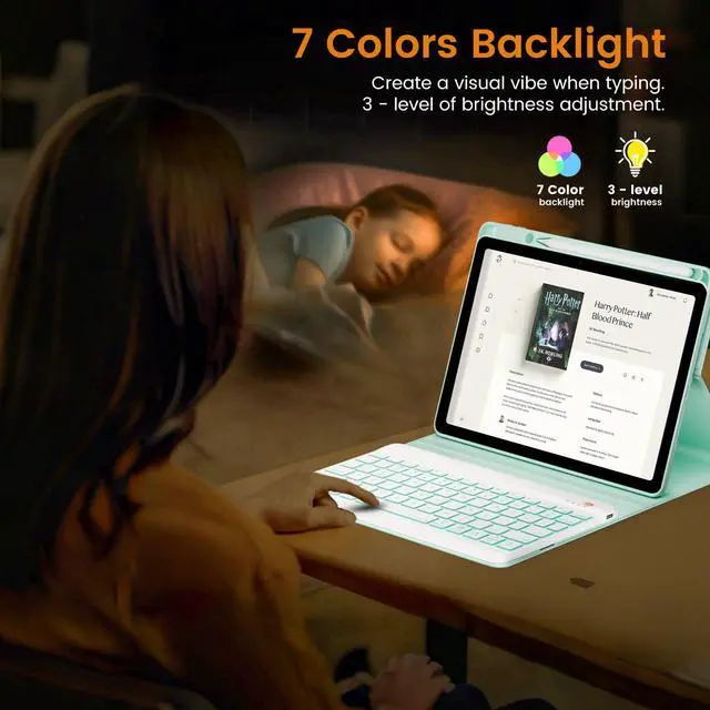 Alt view image 5 of 5 - Compatible with iPad Air 11 inch M2/ 10.9'' Air 5th 4th/ Pro 11 4th/3rd/2nd/1st Gen Case with Keyboard - 7-Color Backlit Wireless Detachable Folio Cover with Pencil Holder for iPad Air 6/5/4 - Green