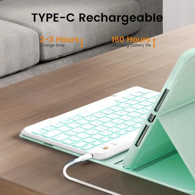 Alt view image 4 of 5 - Compatible with iPad Air 11 inch M2/ 10.9'' Air 5th 4th/ Pro 11 4th/3rd/2nd/1st Gen Case with Keyboard - 7-Color Backlit Wireless Detachable Folio Cover with Pencil Holder for iPad Air 6/5/4 - Green