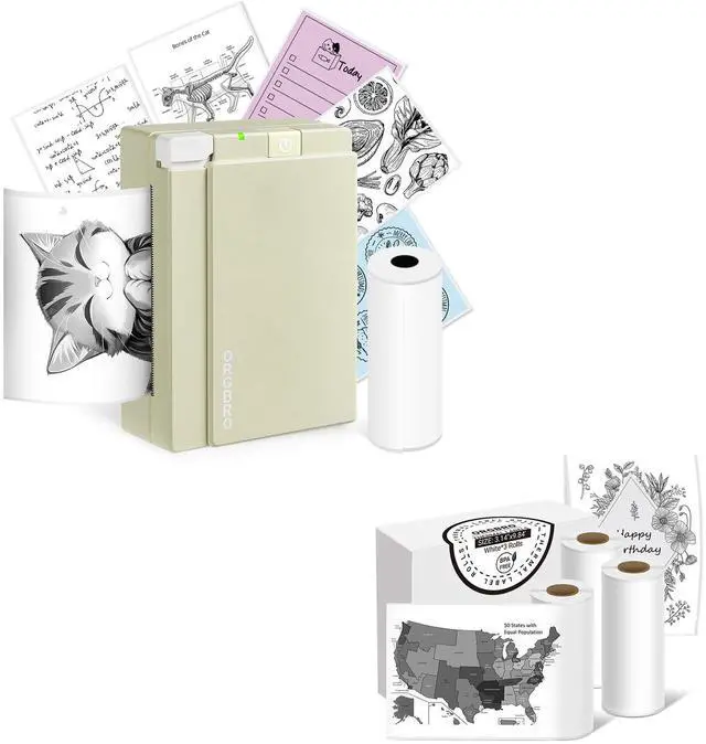 Main image of ORGBRO X3 Sticker Printer with 3 Rolls White Thermal Paper, Bluetooth Thermal Printer Support 2-3 inch Printing Width, 80mm x 3m Thermal Paper for Study Notes, Plan Journal, Photo