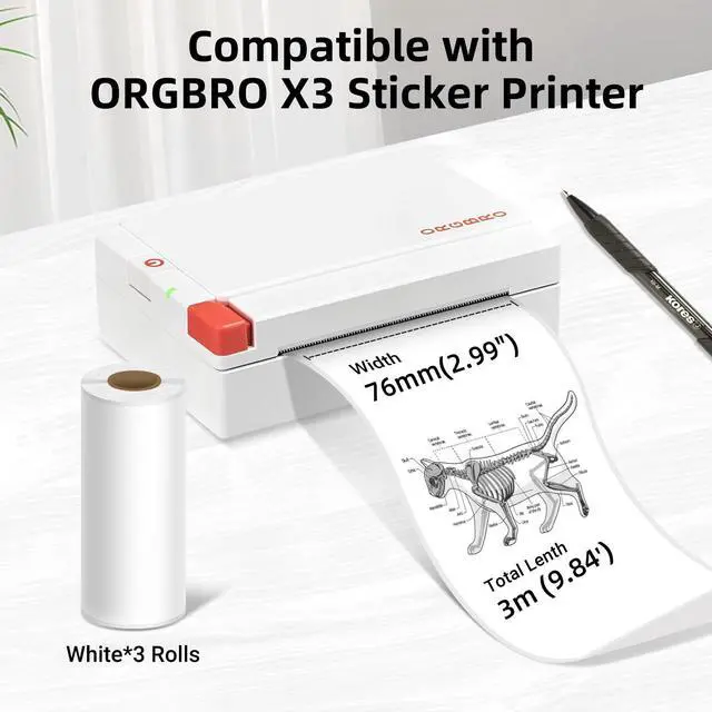 Alt view image 5 of 5 - ORGBRO X3 Sticker Printer with 3 Rolls White Thermal Paper, Bluetooth Thermal Printer Support 2-3 inch Printing Width, 80mm x 3m Thermal Paper for Study Notes, Plan Journal, Photo