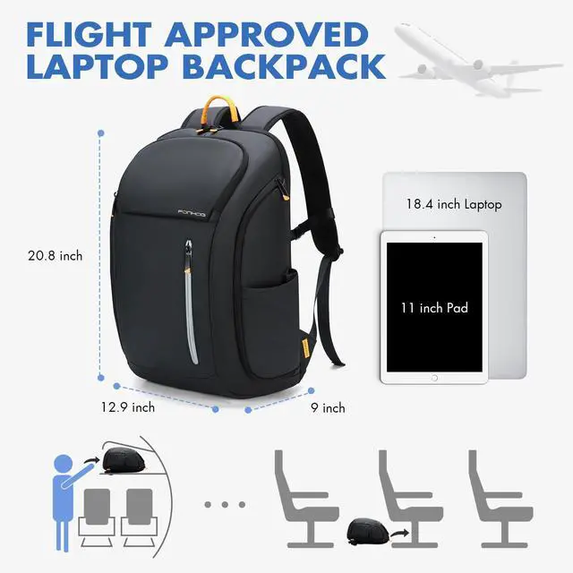 Alt view image 3 of 5 - Ponhog 18 Inch Laptop Backpack for Men, Business Travel Anti-Theft Backpack with USB Charging Port, Water Resistant Computer Bag Carry On Flight Approved for Work College Weekender, Black