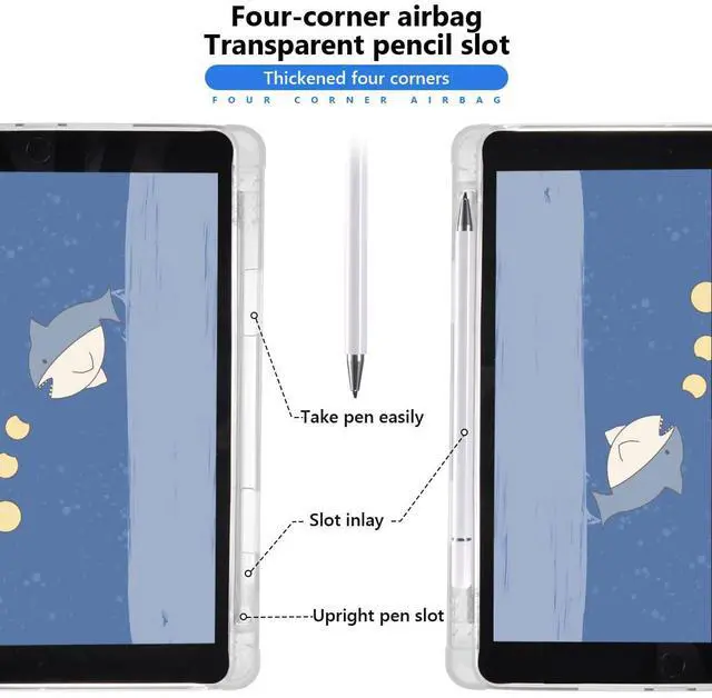 Alt view image 2 of 5 - JOYLAND Lovely Cartoon Penguin Pad Case for 10.2 Inch iPad 9th/7th/8th Generation with Pencil Holder, Auto Wake/Sleep, Foldable Smart Stand Blue Leather Anti-Scratch Case