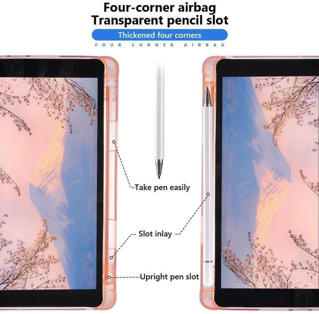Alt view image 2 of 5 - JOYLAND Cute Cherry Printed Case for iPad Air 4 2020/iPad Air 5 2022 10.9 Inch with Pencil Holder, Auto Wake/Sleep Cute Fruit Shockproof Case, Trifold Stand Pink Girly Cover for Girls Kids