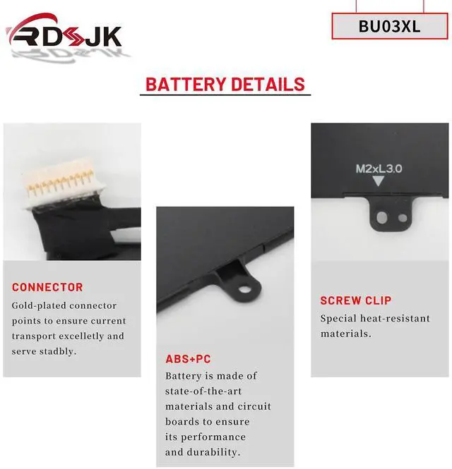 Alt view image 5 of 5 - BU03XL Laptop Battery for HP Chromebook 14 G4 14-AK 14-AK001NA 14-AK005NF 14-AK000NZ 14-AK010NR 14-AK039WM 14-AK013DX 14-AK060NR BU03037XL HSTNN-IB7F 816498-1B1 816609-005 BU03037XL-PL 11.4V 37.3Wh