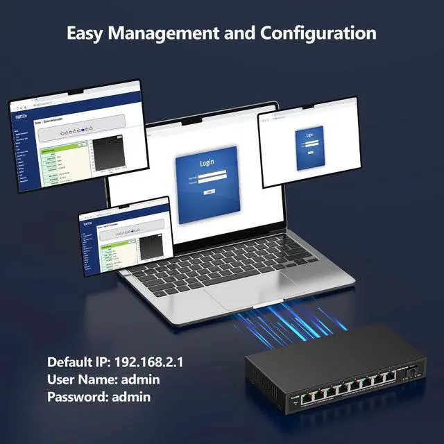 Alt view image 5 of 5 - 8 Port 2.5Gb Web Managed Ethernet Network Switch with 8 x 2.5 Gigabit | 1 x 10G SFP+ | Work with 10-100-1000Mbps Devices | 60G Bandwidth | Fanless Quiet Metal Internet Switch | NOT Support VPN