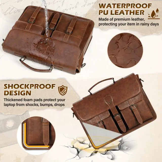 Alt view image 3 of 5 - RAINSMORE Messenger Bag for Men 15.6 Inch and 17 Inch Leather Briefcase Large Laptop Bag Waterproof Satchel Bag Computer Shoulder Bag for Office Work Travel College