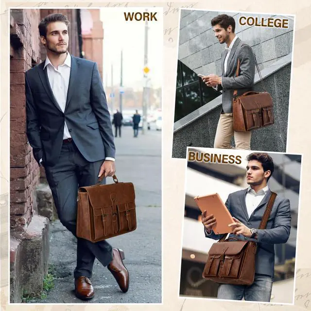 Alt view image 2 of 5 - RAINSMORE Messenger Bag for Men 15.6 Inch and 17 Inch Leather Briefcase Large Laptop Bag Waterproof Satchel Bag Computer Shoulder Bag for Office Work Travel College